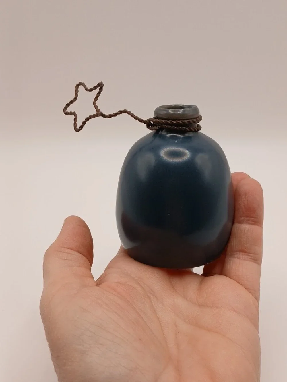 Honey & Me Small Blue Ceramic Vase with Wire Star